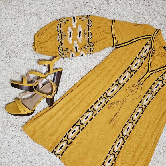 COPY - Dress. Mustard Yellow. Black & White Embroidery. Blu Pepper Brand. - Picture 9 of 13